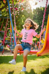 Girls Pink Round Neck Half Sleeve Butterfly T-shirt