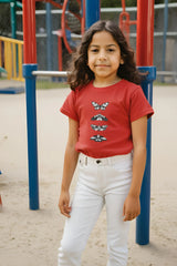 Girls Red Round Neck Half Sleeve Butterfly T-shirt