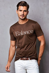 Men's Coffee Brown Round Neck Half Sleeve "Balance" Graphic T-shirt