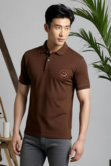 Men's Circular "Happiness" Graphic Coffee Brown Polo T-shirt