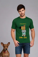 Men's Bottle Green Round Neck Half Sleeve Chill Guy T-Shirt