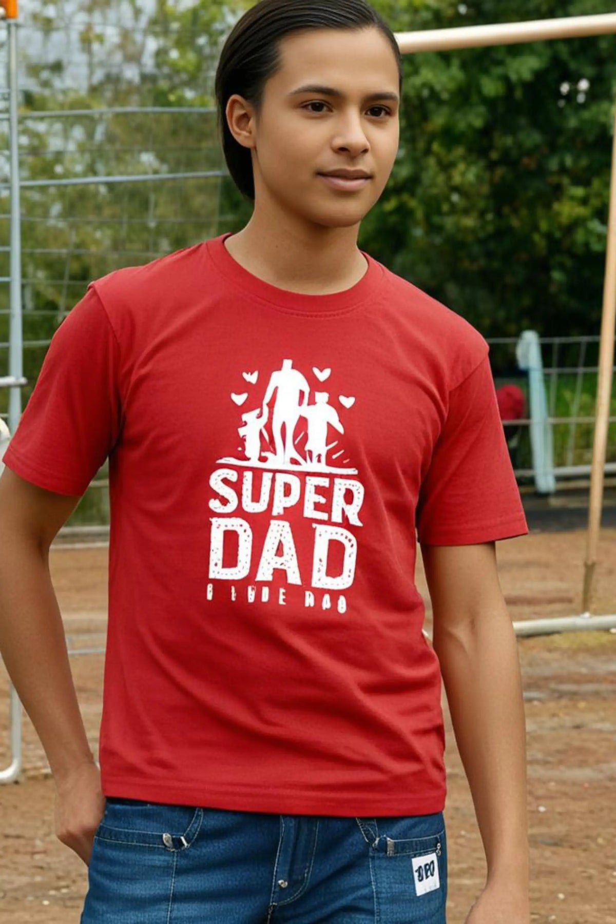 Boys Red Round Neck Half Sleeve Dad Love T-shirt