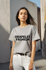 Women's "Drapelet Fashion" Graphic Grey Melange T-Shirt