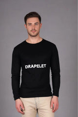 Men's Drapelet Round Neck Black Full Sleeve T-shirt