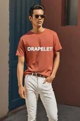 Men's Drapelet Round Neck Brick Red Half Sleeve T-shirt