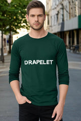 Men's Drapelet Round Neck Bottle Green Full Sleeve T-shirt