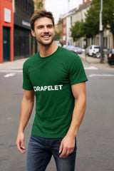 Men's Drapelet Round Neck Bottle Green Half Sleeve T-shirt