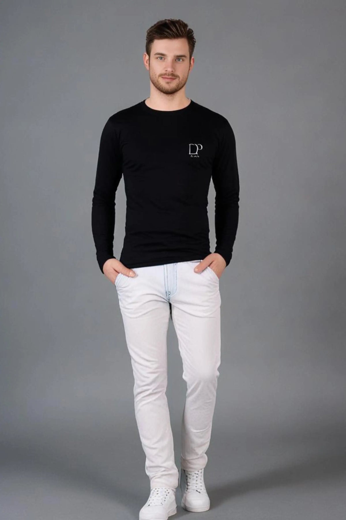 Men's Black Round Neck Full Sleeve T-shirt