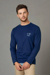Men's Navy Blue Round Neck Full Sleeve T-shirt