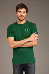 Men's Bottle Green Drapelet Round Neck Half Sleeve T-shirt