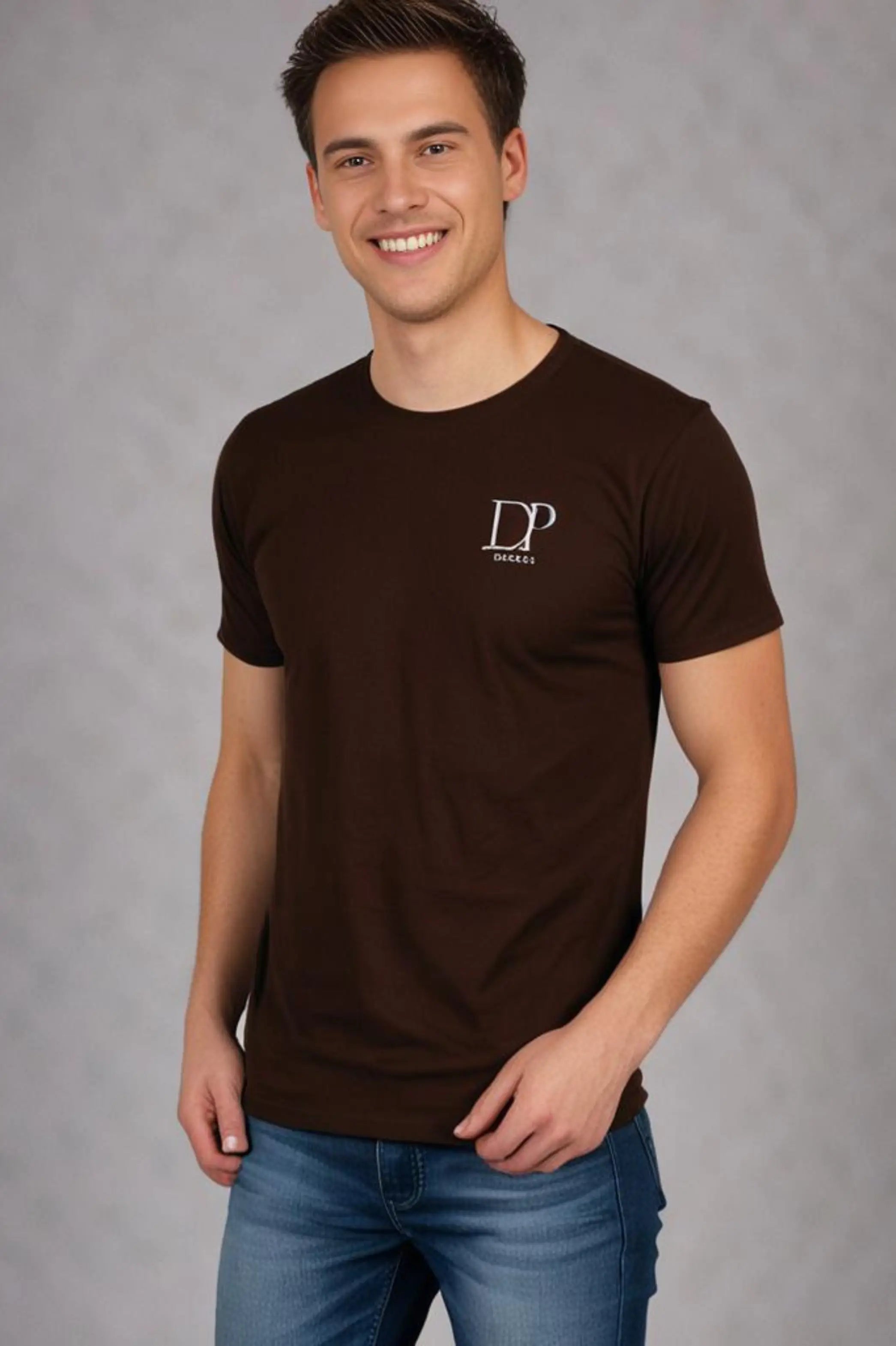Men's Round Neck Full Sleeve Classic T-shirt with White Drapelet Logo