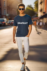 Men's Drapelet Round Neck Petrol Blue Half Sleeve T-shirt
