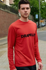 Men's Drapelet Round Neck Red Full Sleeve T-shirt