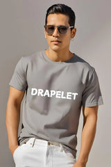 Men's Drapelet Round Neck Steel Grey Half Sleeve T-shirt