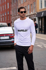 Men's Drapelet Round Neck White Full Sleeve T-shirt