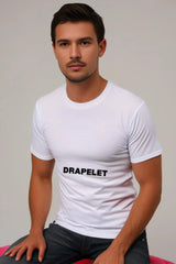 Men's Drapelet Round Neck White Half Sleeve T-shirt