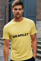 Men's Drapelet Round Neck Yellow Half Sleeve T-shirt