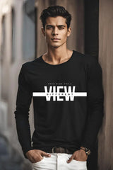 Men's Black Round Neck Full Sleeve Different View T-shirt