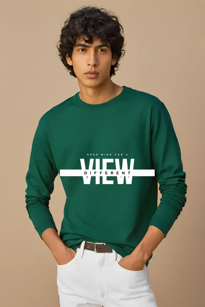Men's Bottle Green Round Neck Full Sleeve Different View T-shirt