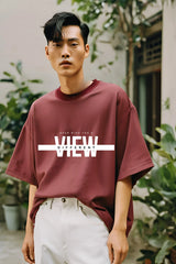 Unisex Maroon Round Neck Half Sleeve Different View Oversized T-shirt