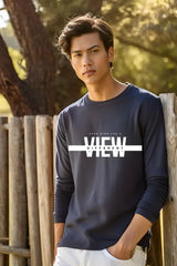 Men's Navy-Blue Round Neck Full Sleeve Different View T-shirt