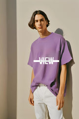 Unisex Purple Round Neck Half Sleeve Never Give Up Oversized T-shirt