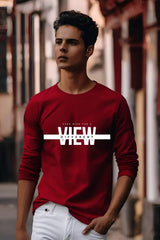 Men's Red Round Neck Full Sleeve Different View T-shirt