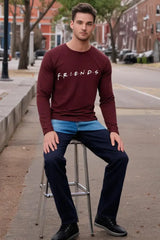 Men's Round Neck Maroon Full Sleeve FRIENDS T-shirt