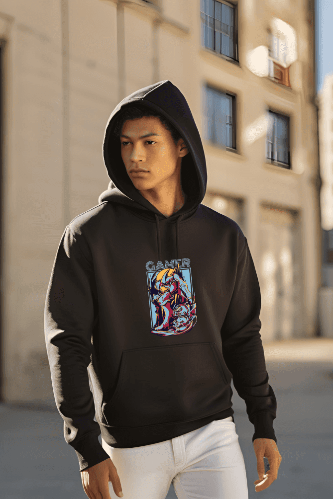 Men's Gamer Black Hooded Sweatshirt