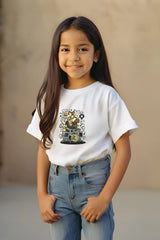 Girls White Round Neck Half Sleeve Giraffe T-shirt