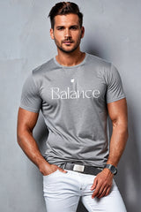 Men's Steel Grey Round Neck Half Sleeve "Balance" Graphic T-shirt