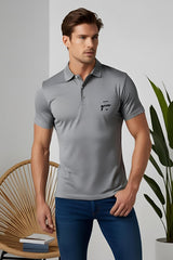 Men's Minimalist "Never Give Up" Grey Mélange Polo T-shirt
