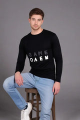 Men's Black Round Neck Full Sleeve Game Over T-Shirt