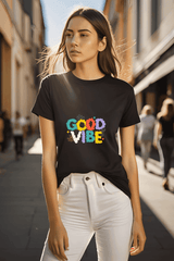 Women's Round Neck Half Sleeve Good Vibes T-Shirt