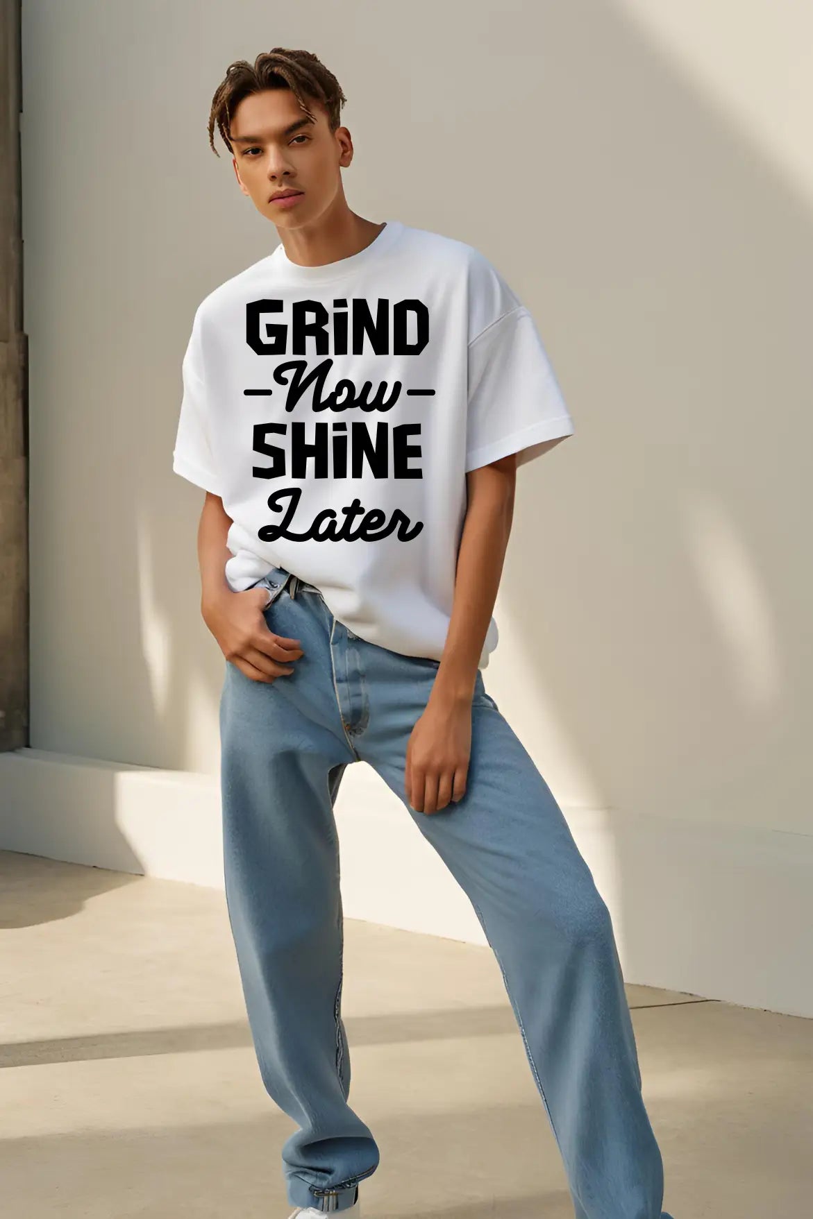Unisex "Grind Now, Shine Later" Oversized Terry Cotton T-Shirt