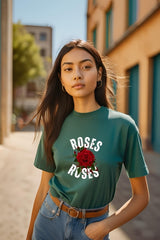Women's Romantic Rose Half Sleeve Tshirt