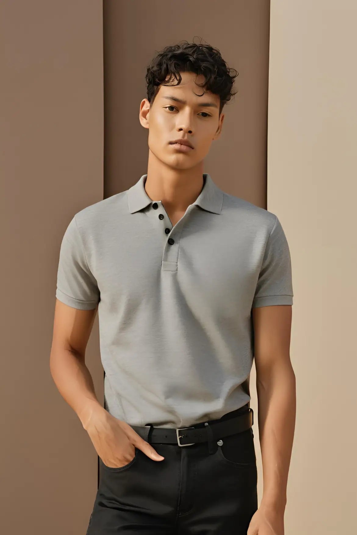 Men's Grey Melange Polo Half Sleeve T-shirt