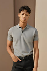 Men's Grey Melange Polo Half Sleeve T-shirt