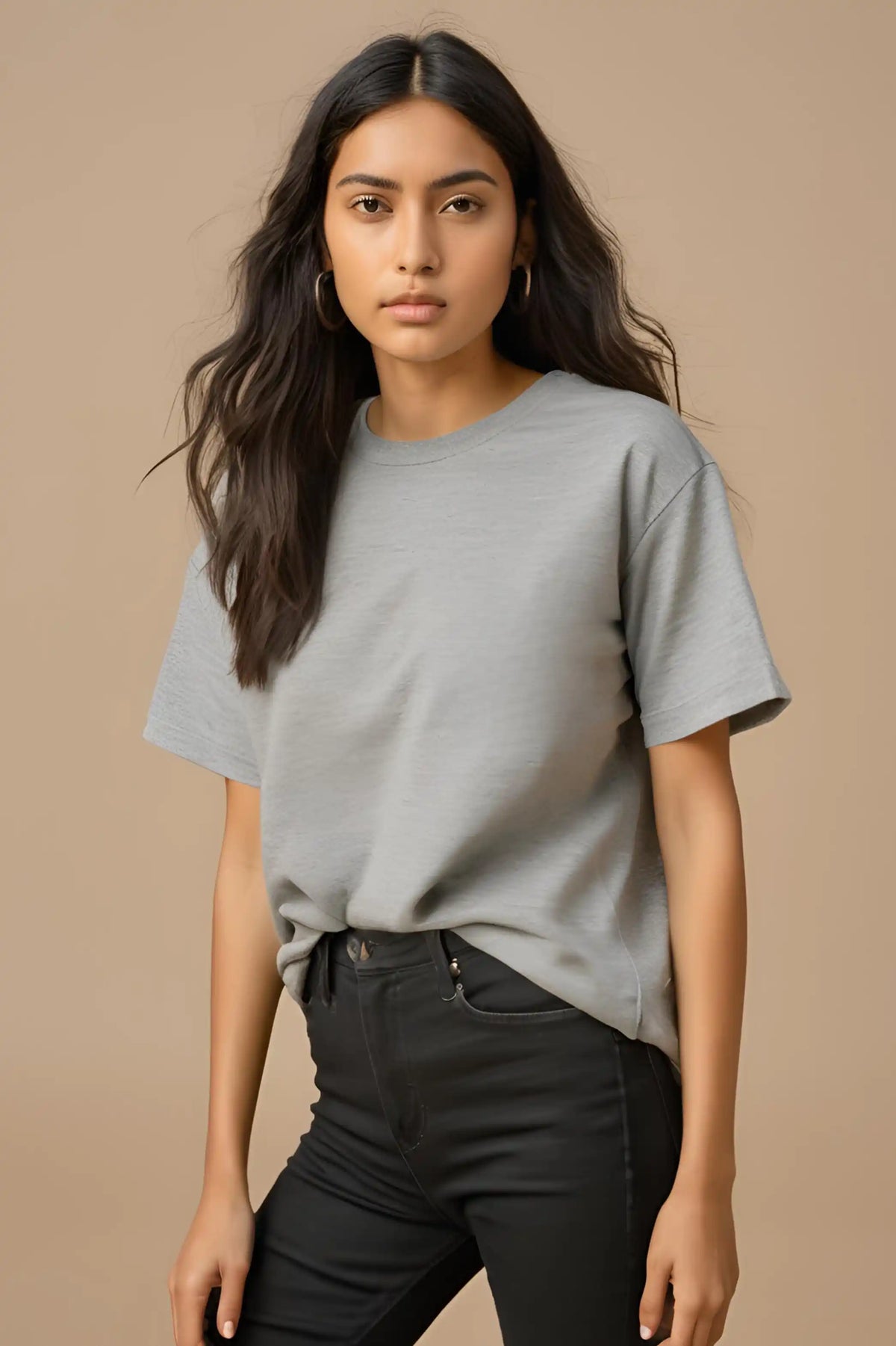 Women's Round Neck Half Sleeve Grey Plain T-shirt
