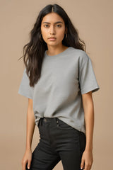 Women's Round Neck Half Sleeve Grey Plain T-shirt