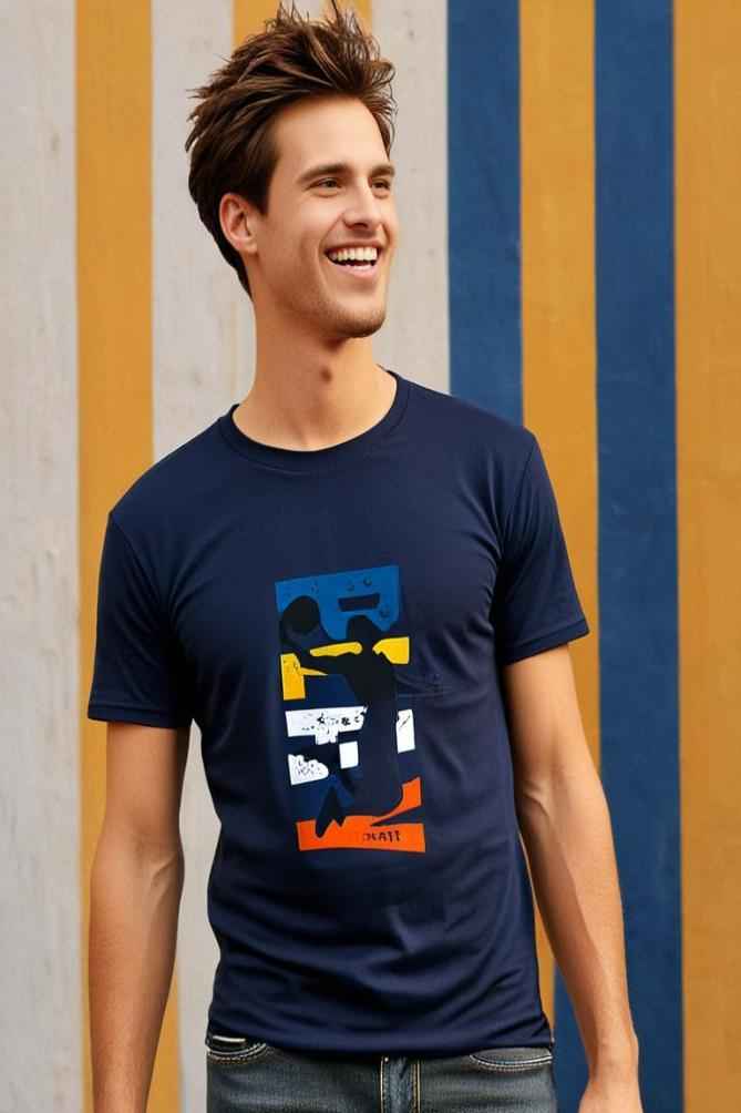 Men's Round Neck Navy Blue Half Sleeve Play T-Shirt