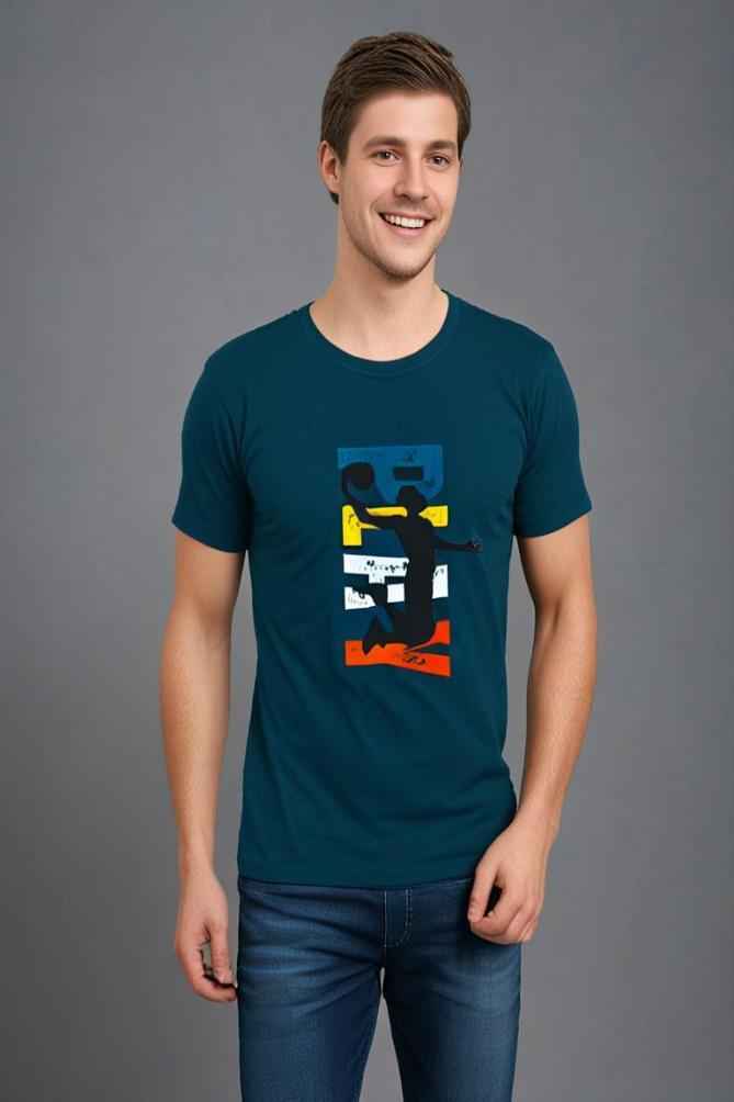 Men's Round Neck Petrol Blue Half Sleeve Play T-Shirt
