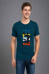 Men's Round Neck Petrol Blue Half Sleeve Play T-Shirt
