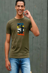 Men's Round Neck Olive Green Half Sleeve Play T-Shirt