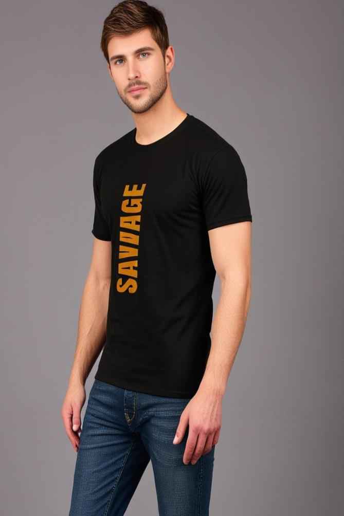 Men's Round Neck Black Half Sleeve Savage T-Shirt