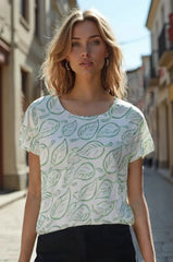 Women's Stylized Leaf Print Half Sleeve T-shirt