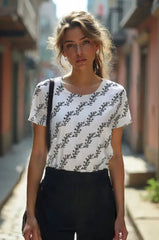 Women's Botanical Sprig Pattern Half Sleeve T-Shirt