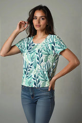Women's Modern Botanical Print Half Sleeve T-shirt
