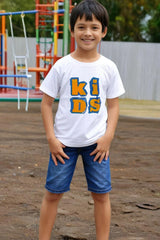 Boys White Round Neck Half Sleeve Kids T-shirt