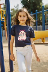 Girls Navy Blue Round Neck Half Sleeve K-pop lovers T-shirt